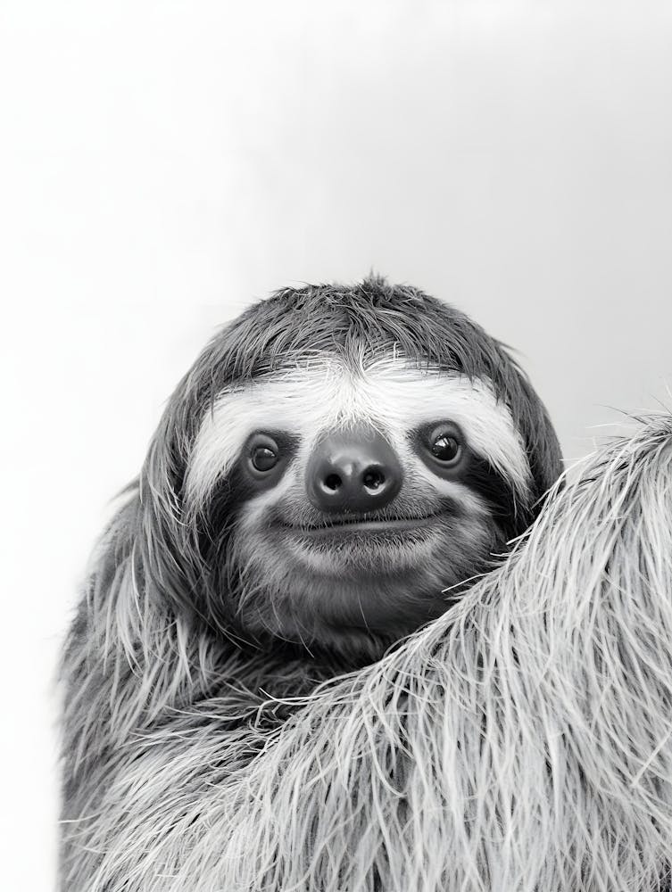 Charming Sloth Face - Monochrome Wildlife