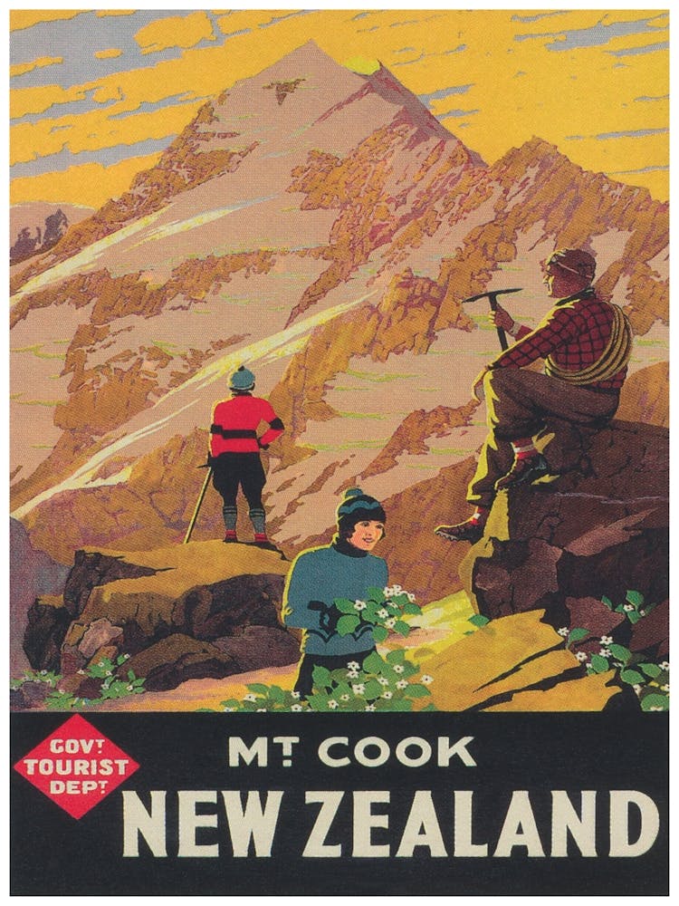 Mt Cook New Zealand Vintage Travel Poster