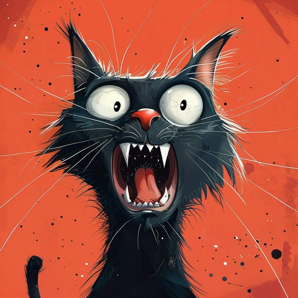 Crazy Cat Funny Illustration