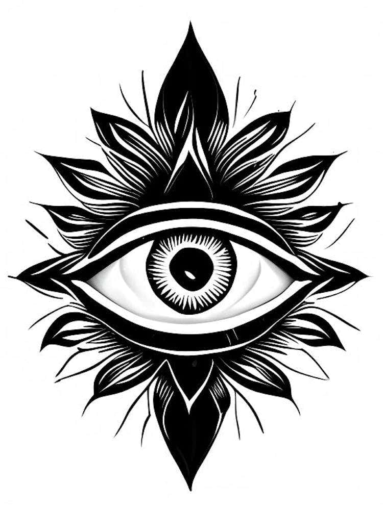 Chakra, Symbol, Third Eye Simple Black & White Illustration 1