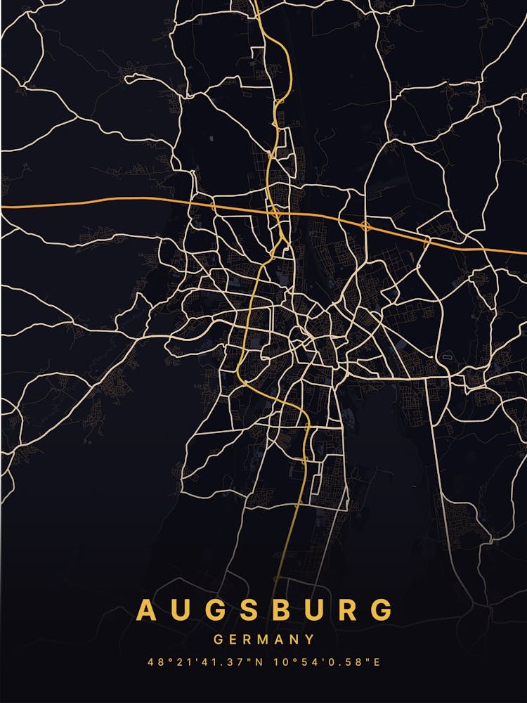 Augsburg Germany Black And Gold Map 1