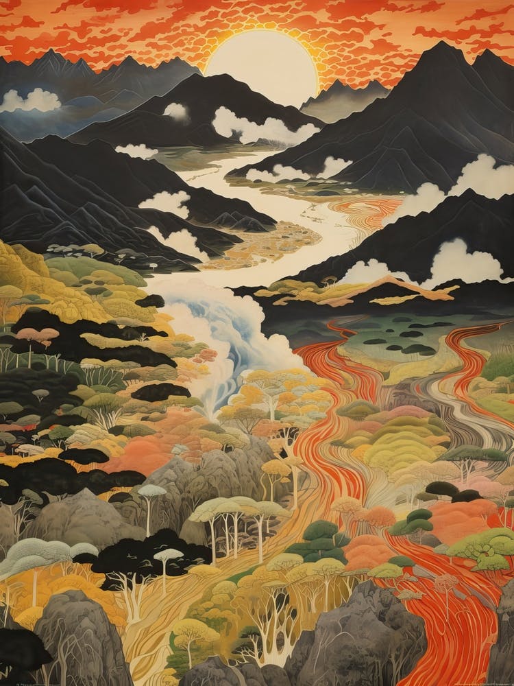 Aso Caldera In Kumamoto, Ukiyo E Drawing 2