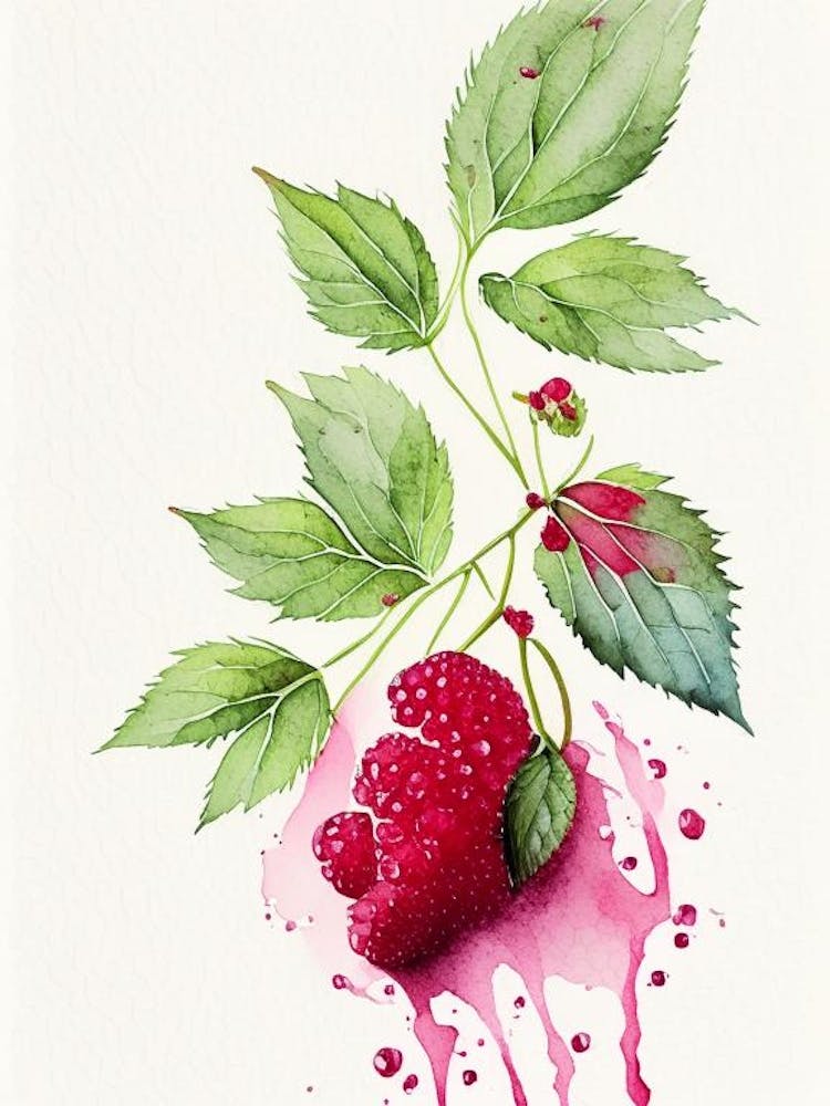 Red Raspberry Herb Minimalist Watercolour 2