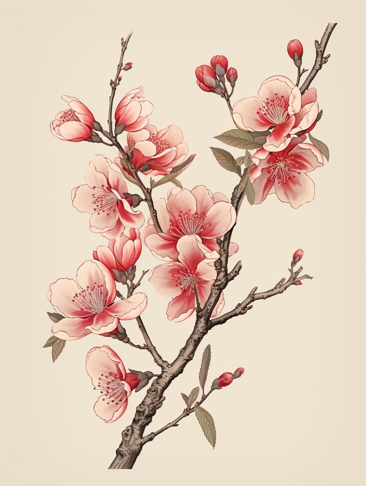 Sakura Kirschblüte 4 Vintage Japanische Botanik