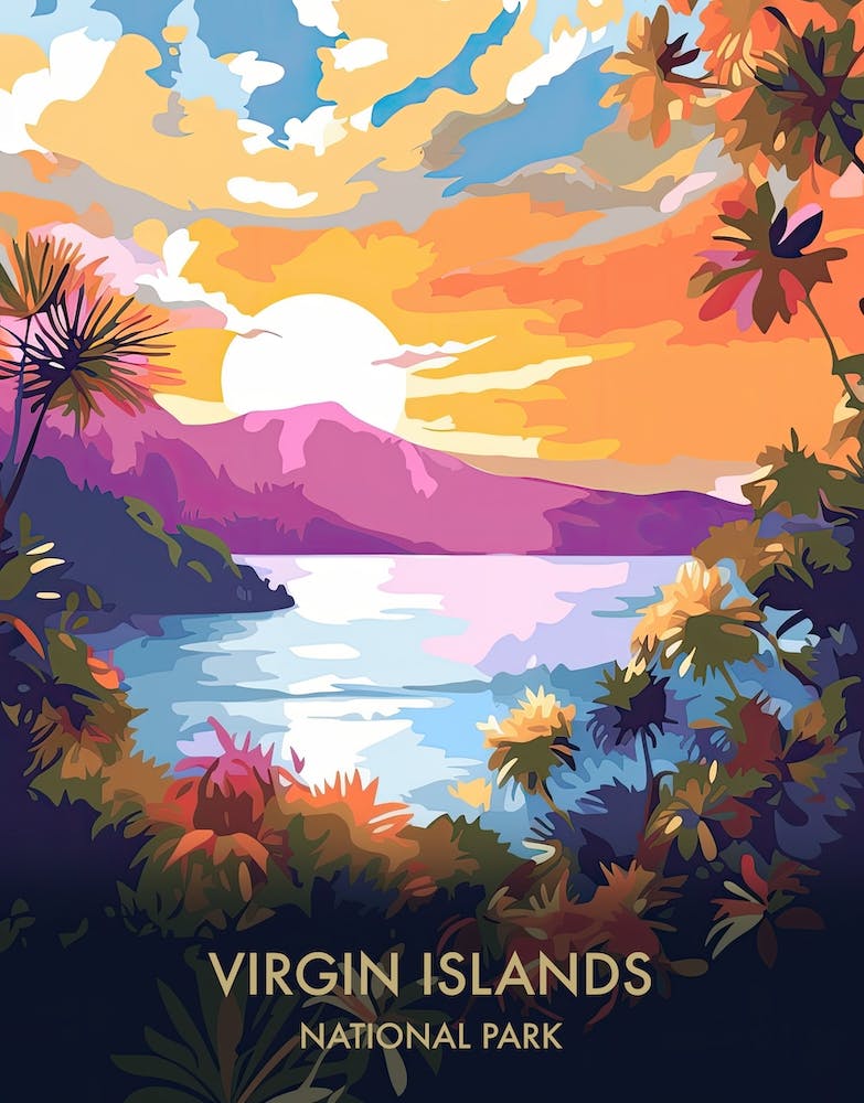Virgin Islands National Park Travel Poster Illustration Style 1