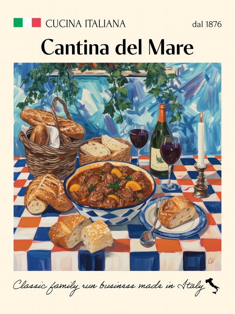 Cantina Del Mare Trattoria Italian Poster Food Kitchen