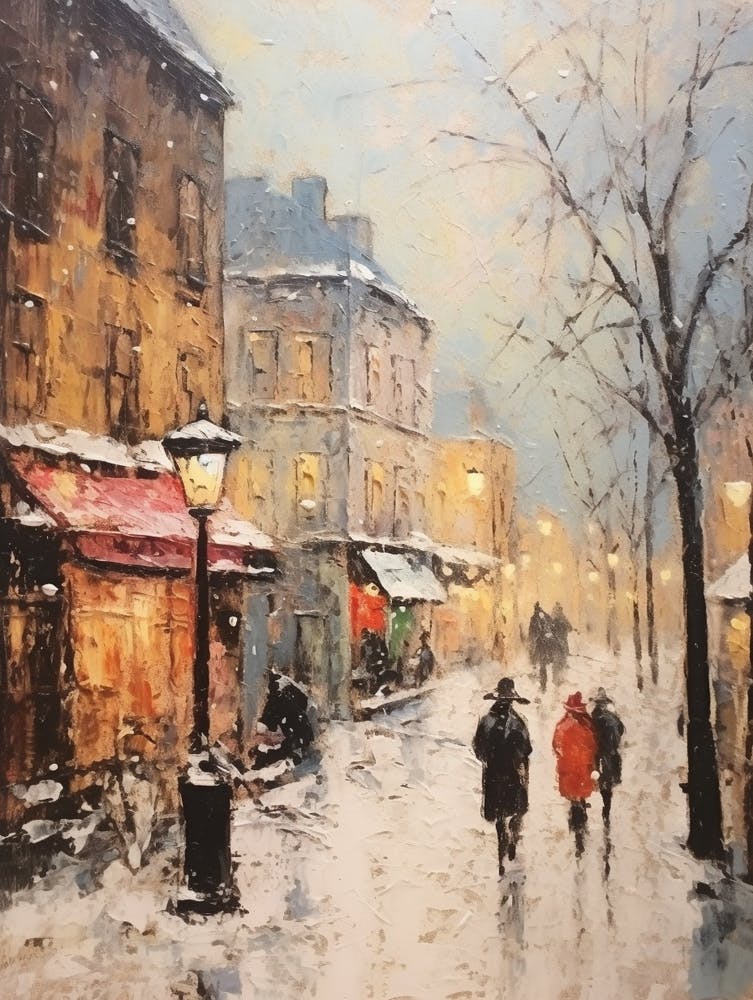 Vintage Winter Painting Montreal Canada