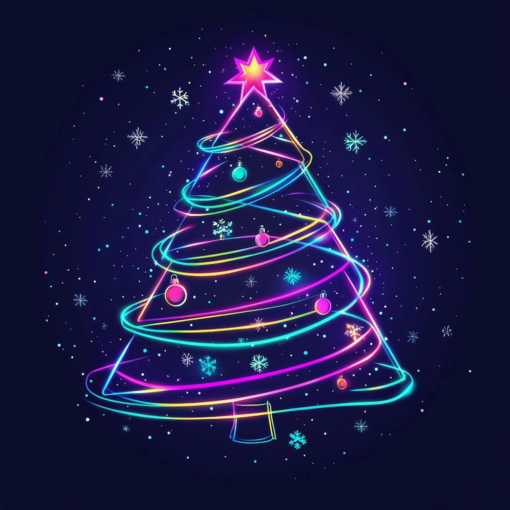 Vektor-Illustration Leuchtender Neon-Weihnachtsbaum