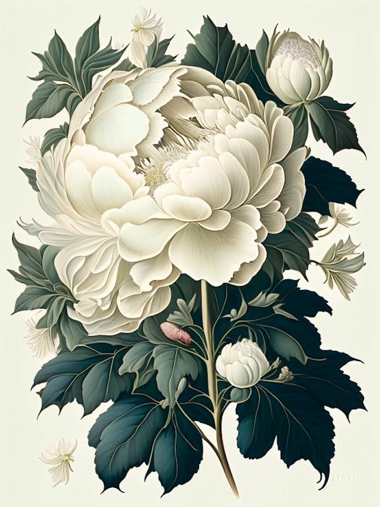 White Wings Peonies Vintage Botanical