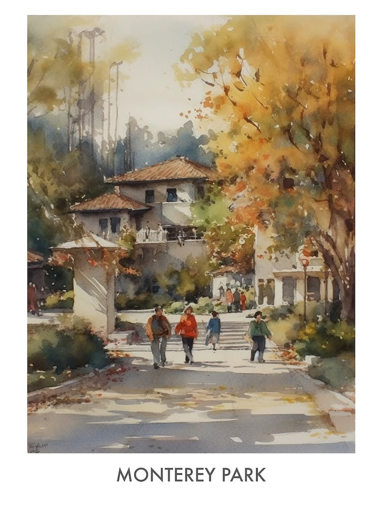 Monterey Park Watercolor 1travel Poster