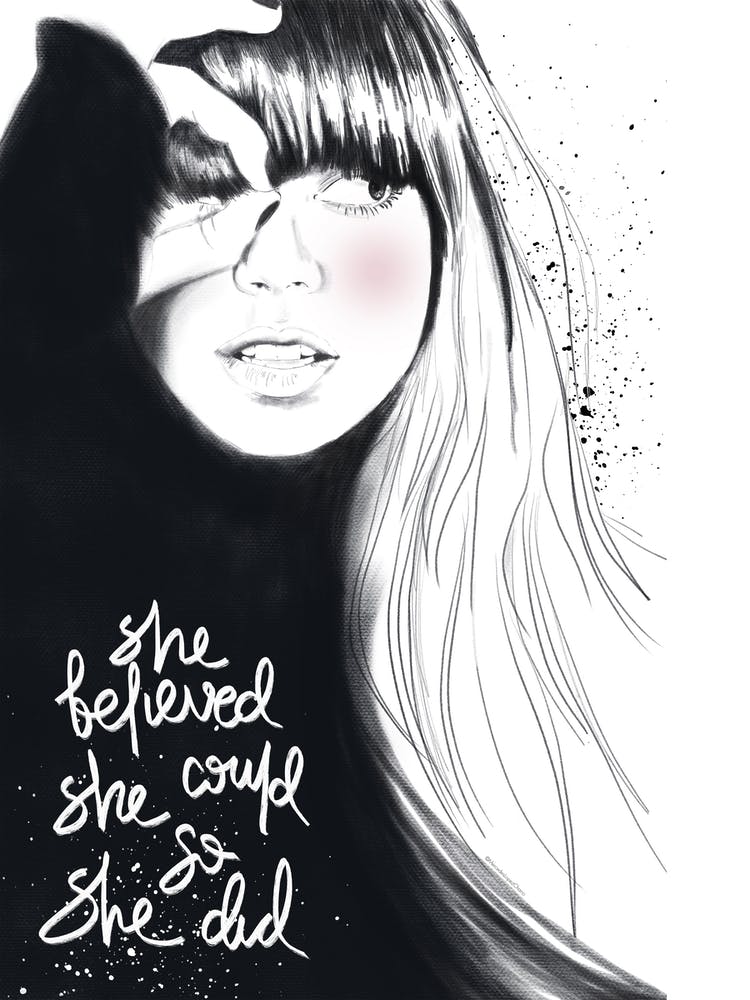 She Is Looking With Text