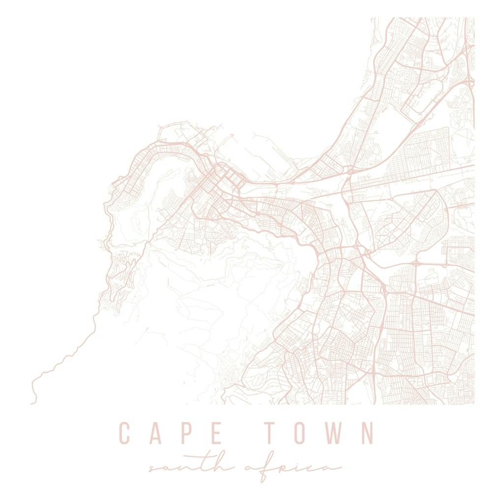 Cape Town South Africa Light Pink Minimal Street Map Square