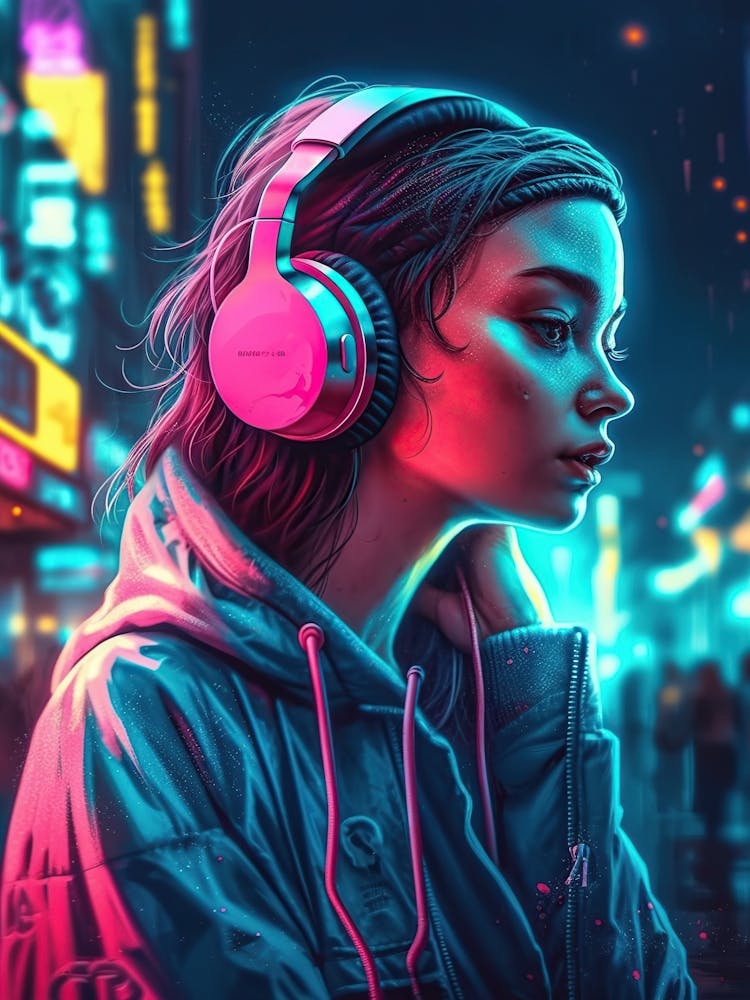 Fille Néon Avec Casque 1