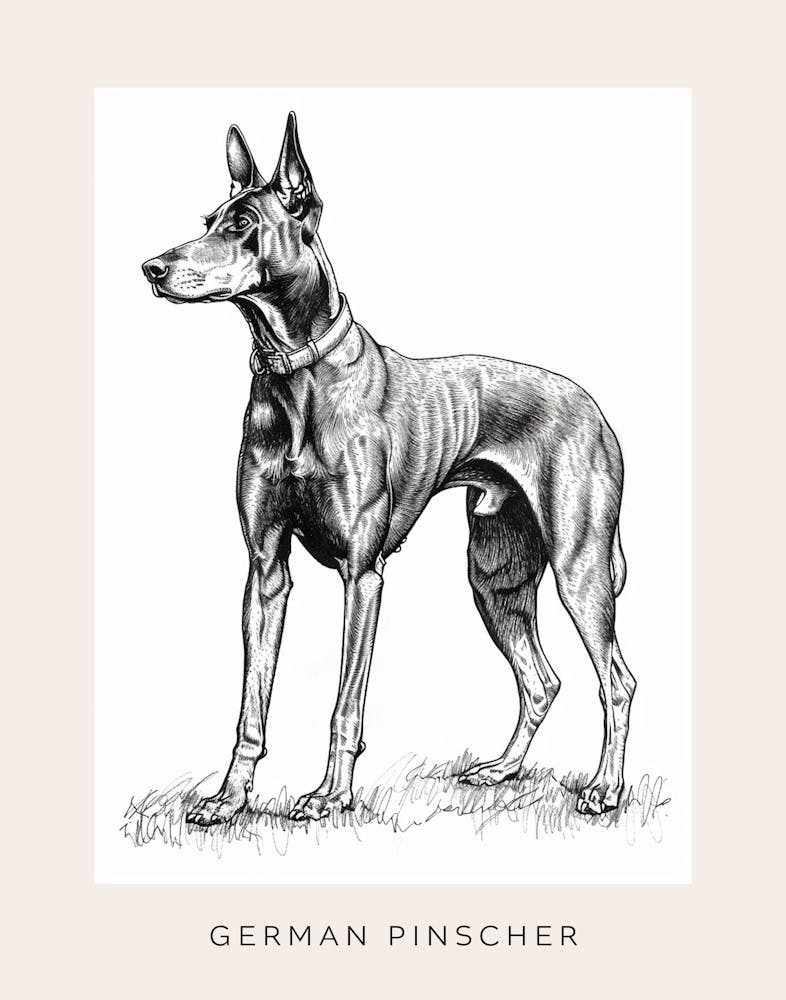 German Pinscher Dog Line Art 3 Poster