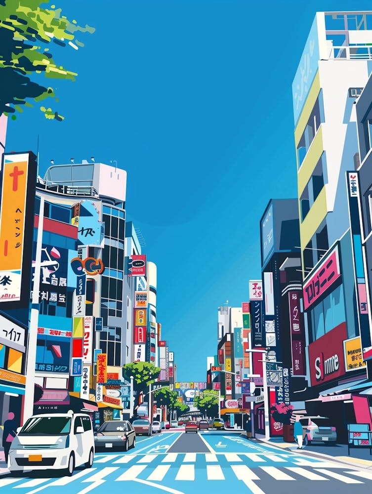 Akihabara Tokyo 1 Farbenfrohe Illustration