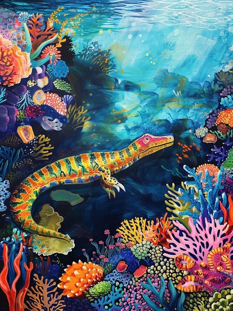 Dinosaur Crocodile Underwater Painting