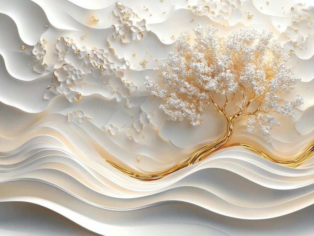 3d Relief White and Gold Wave, 3d Gold Tree