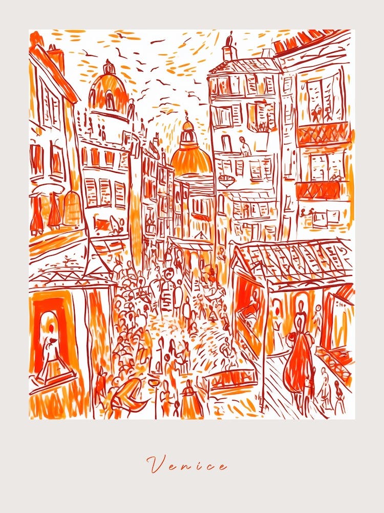 Venice Italy Orange Drawing Poster