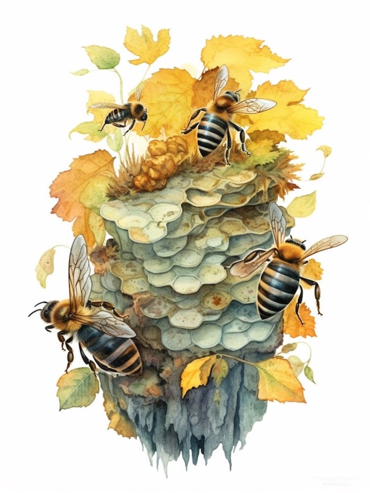 Propolis Bee Beehive Watercolour Illustration 4