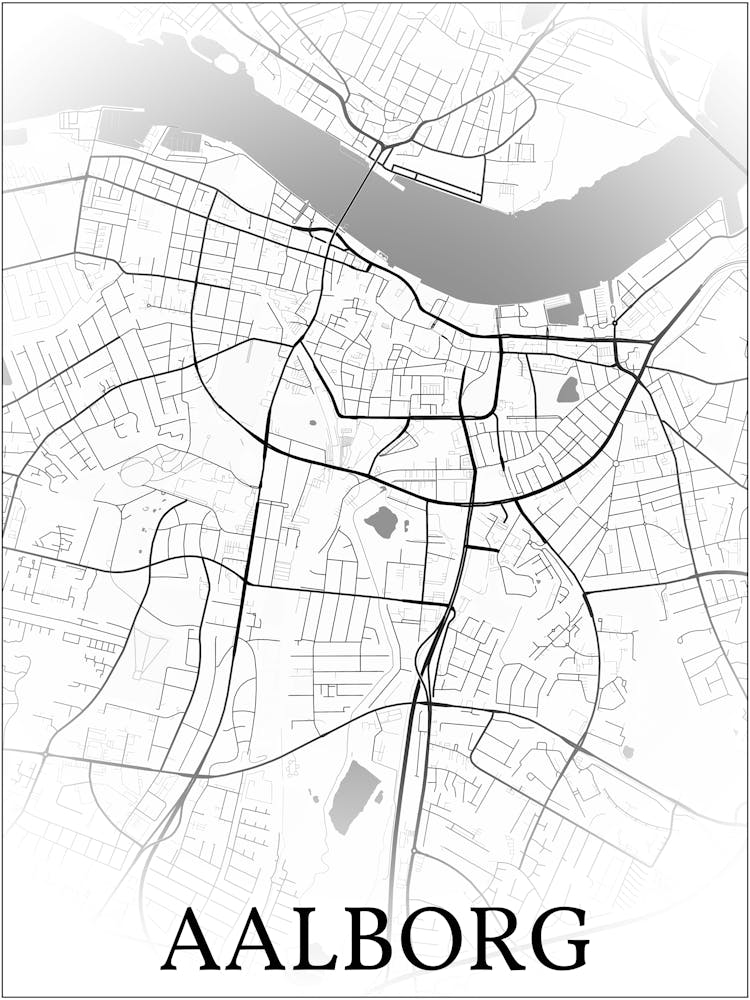 Aalborg, North Denmark Region, Denmark, City Map, Black And White Fade Design