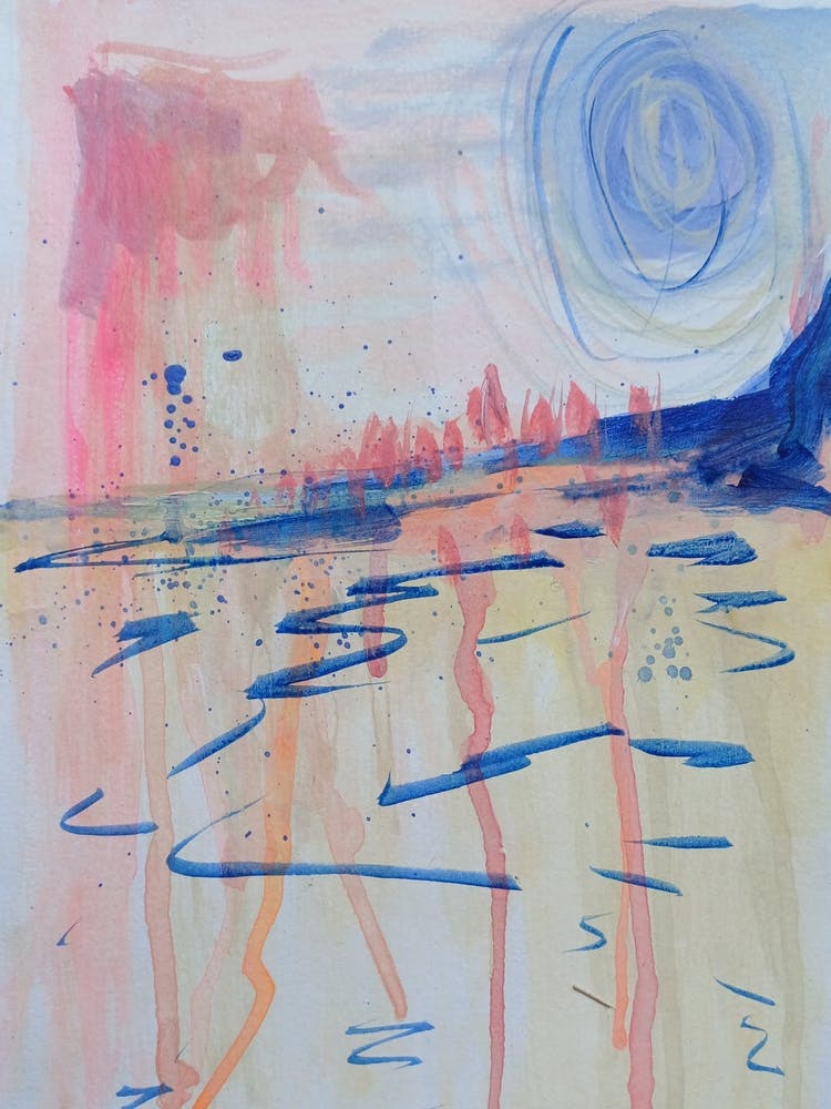 Abstract Painting Red Blue Sunset