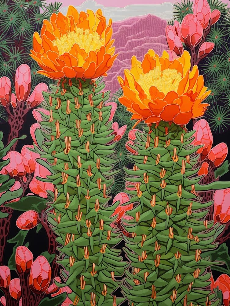 Kaktusillustration im mexikanischen Stil Cylindropuntia Kleiniae Cactus 2
