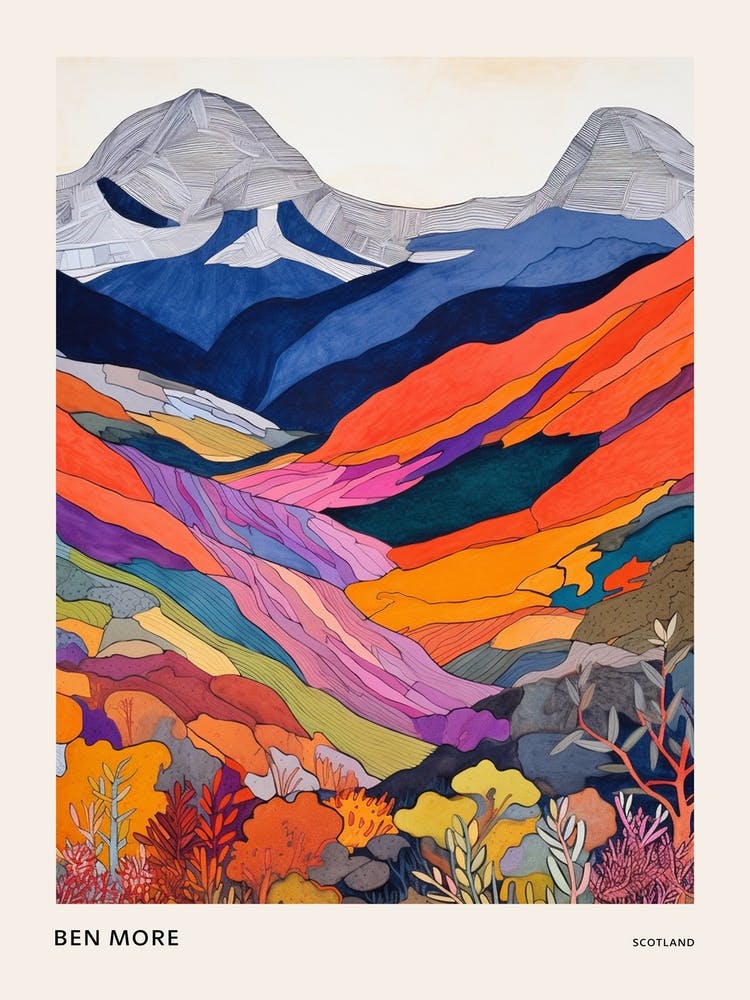 Ben More Scotland 1 Colourful Mountain Illustration Poster