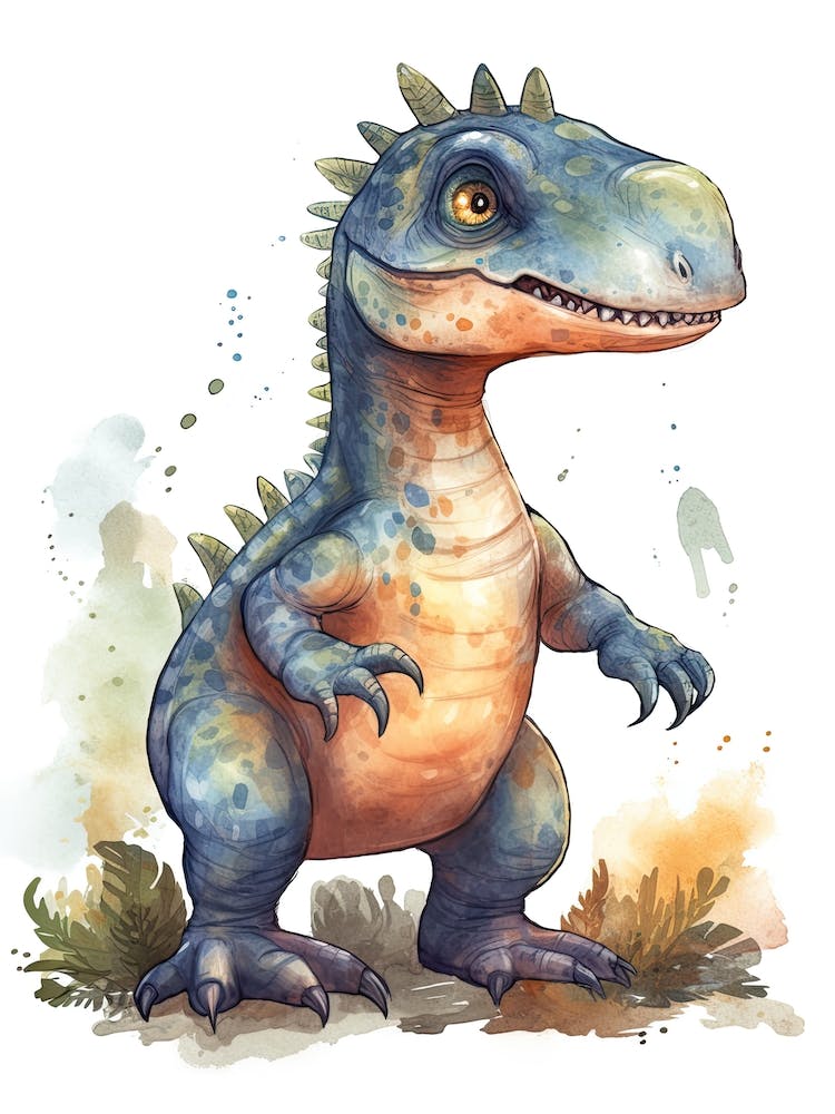 Allosaurus Fragilis Cute Dinosaur Watercolour 3