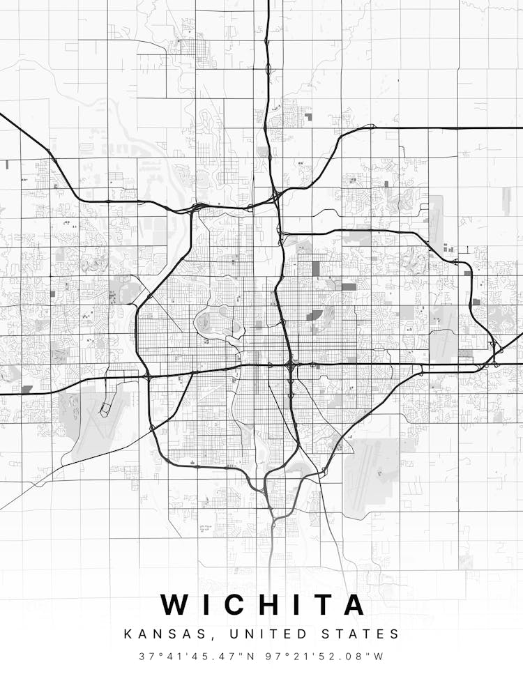 Wichita Kansas Usa White Map