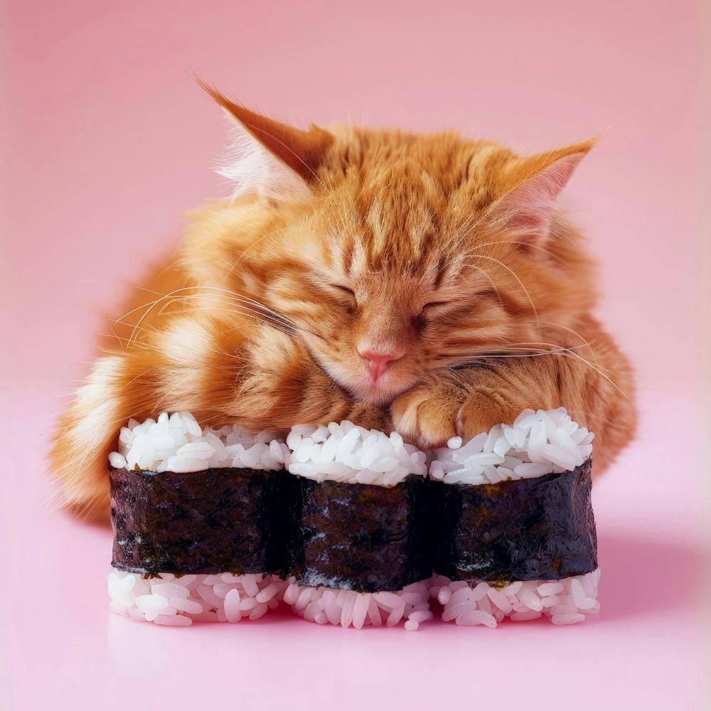 Cat Sleeping On Sushi 2