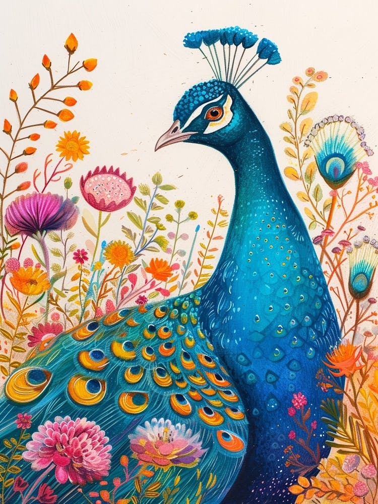 Floral Peacock Portrait Illustration 3
