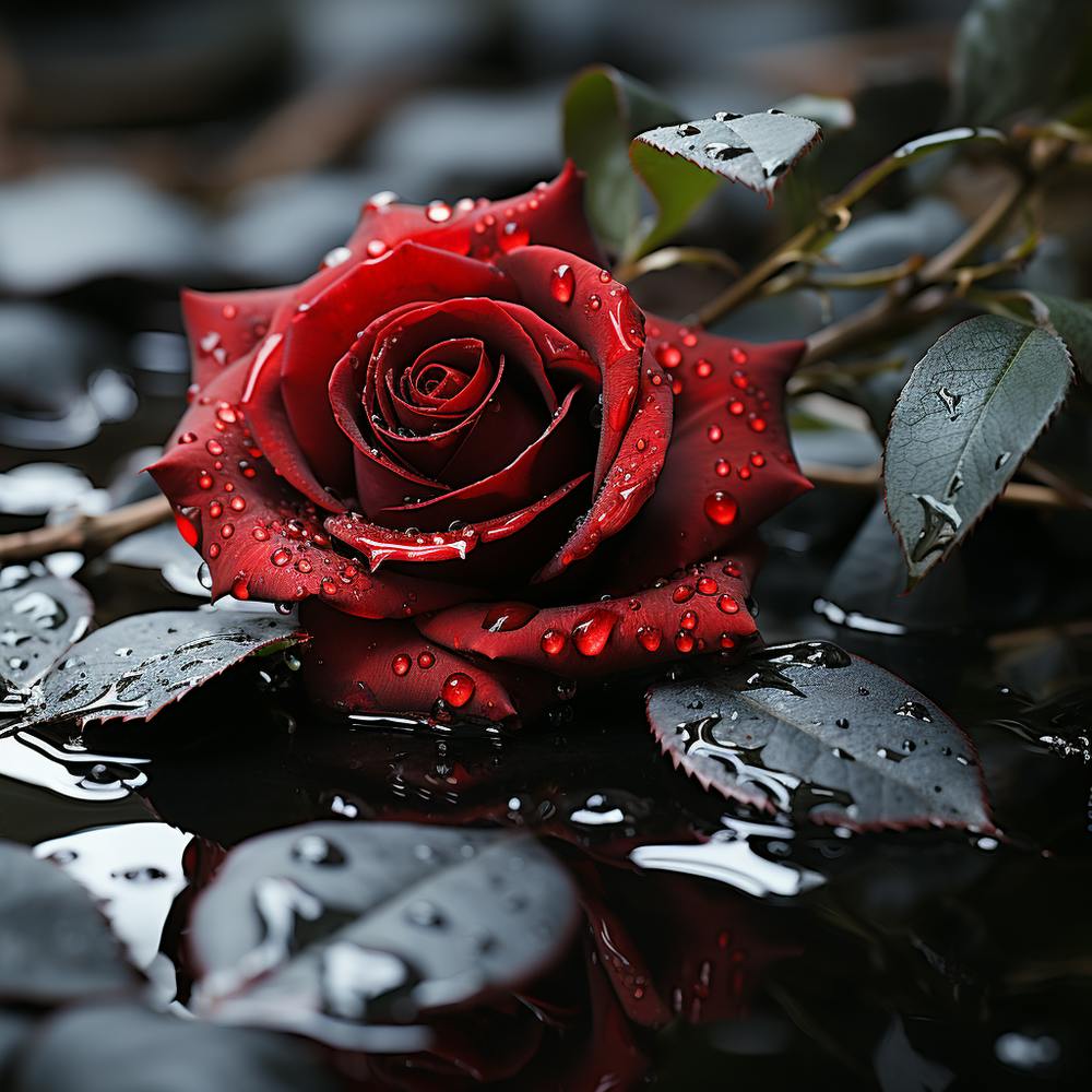 Red Rose In Water