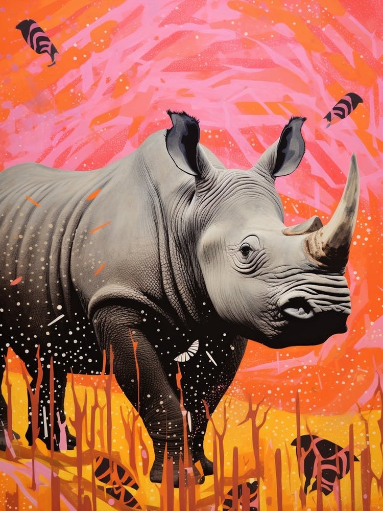 Rhino Photographic Collage Style Pink