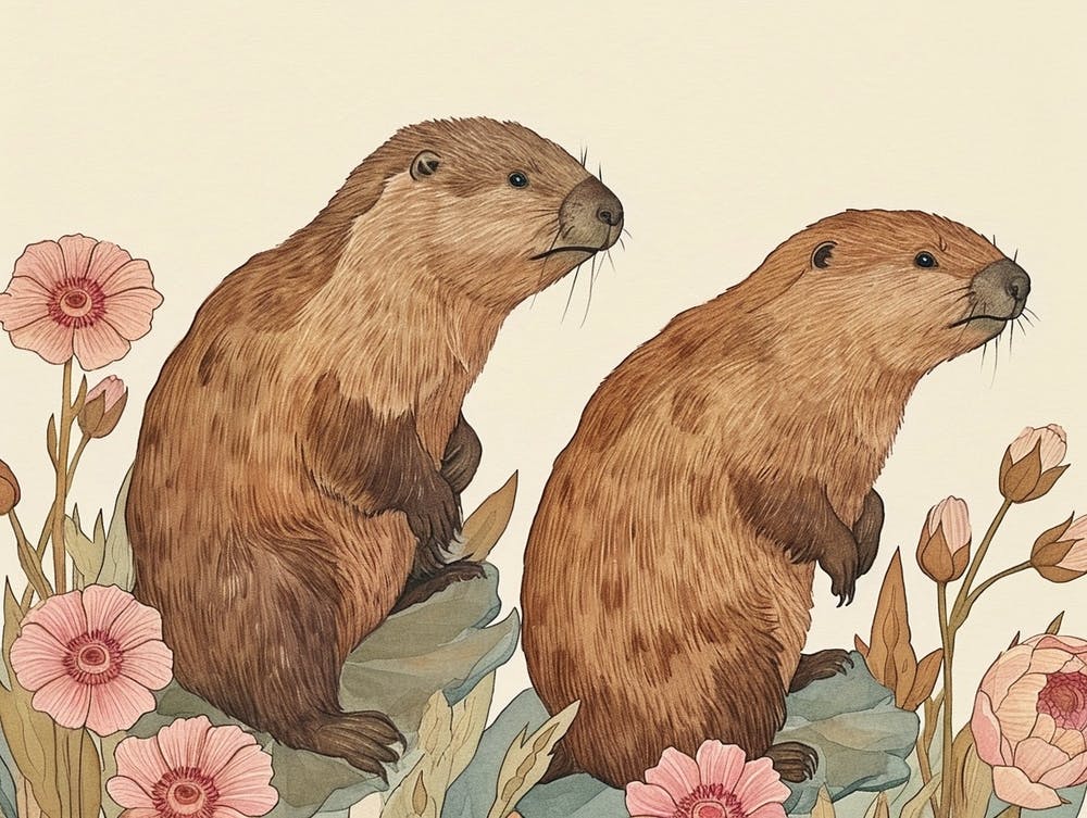 Floral Animal Illustration Beaver 3