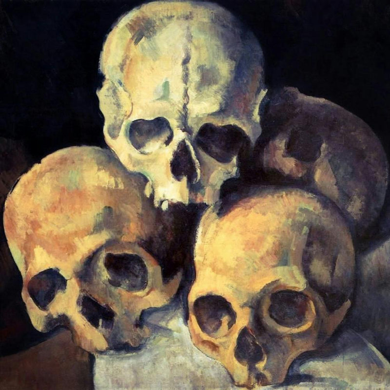 Pyramid of Skulls by Paul Cezanne c1898 | Classical Macabre Victorian Oil Painting | HD Remastered Square Painting for Perfect Framing