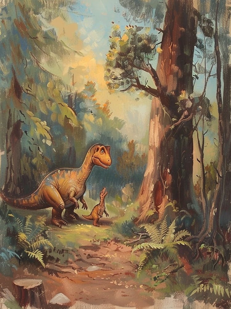 Dinosaur & Baby Dinosaur Storybook Painting 1