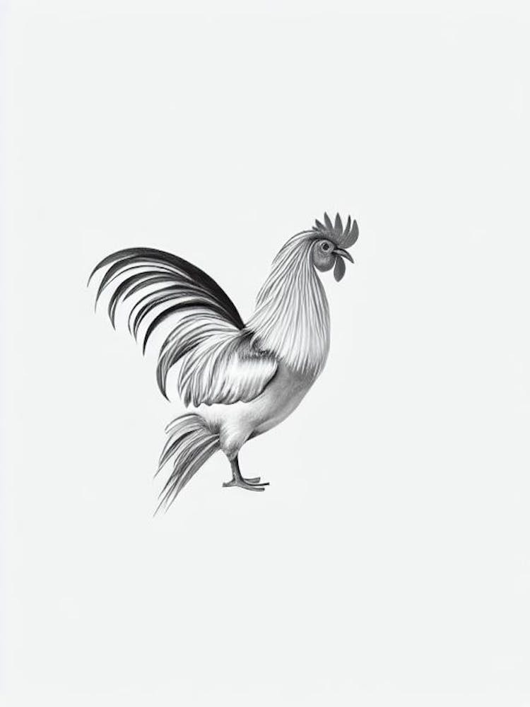 Rooster B&W Pencil Drawing 2 Bird
