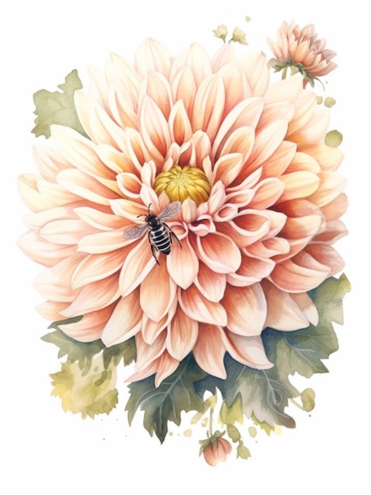 Beehive With Dahlia Watercolour Illustration 3