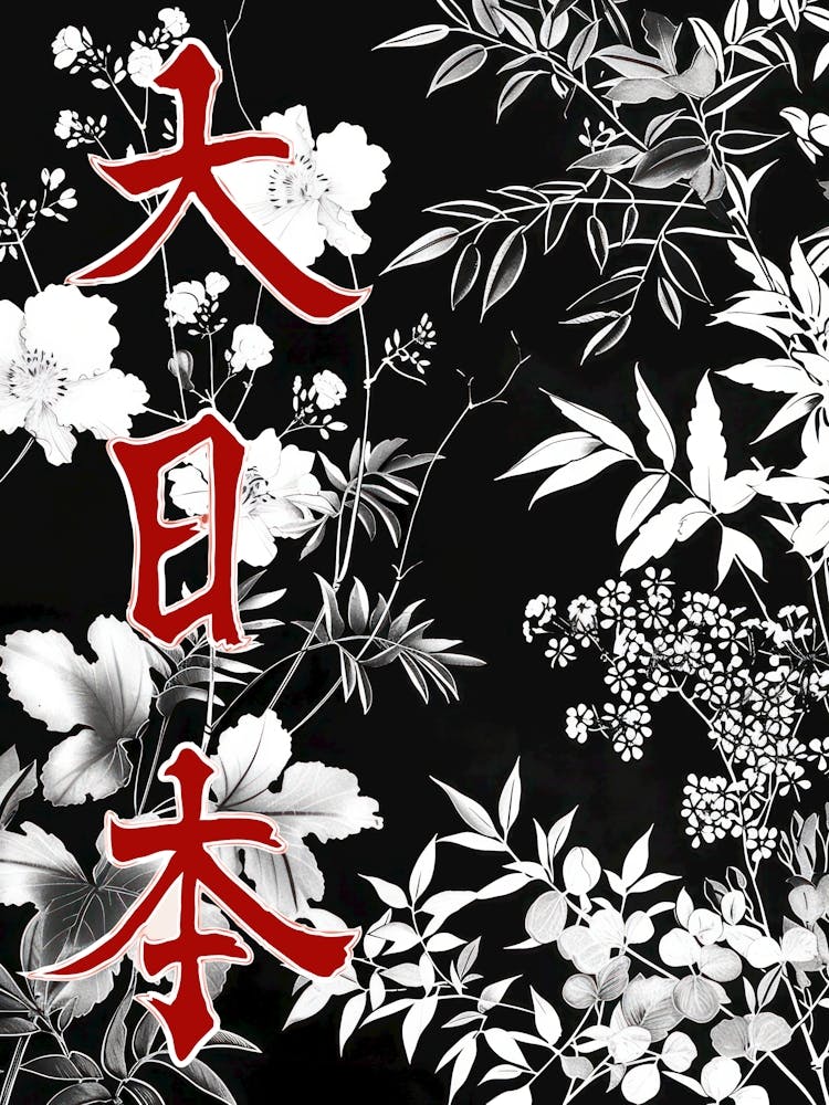 Great Japan Poster Monochrome Flowers 7