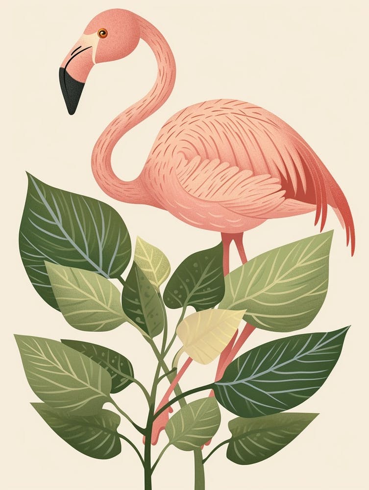 Flamant du Chili Philodendrons Illustration Minimaliste 3