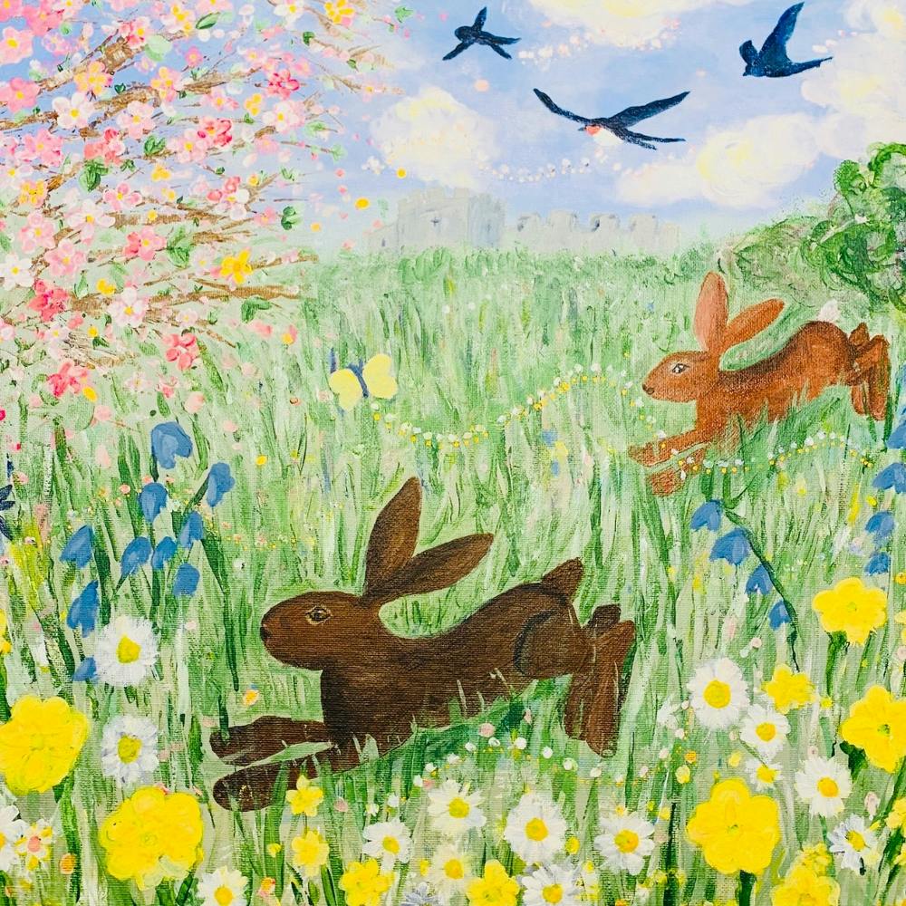 Spring Rabbits In The Meadow