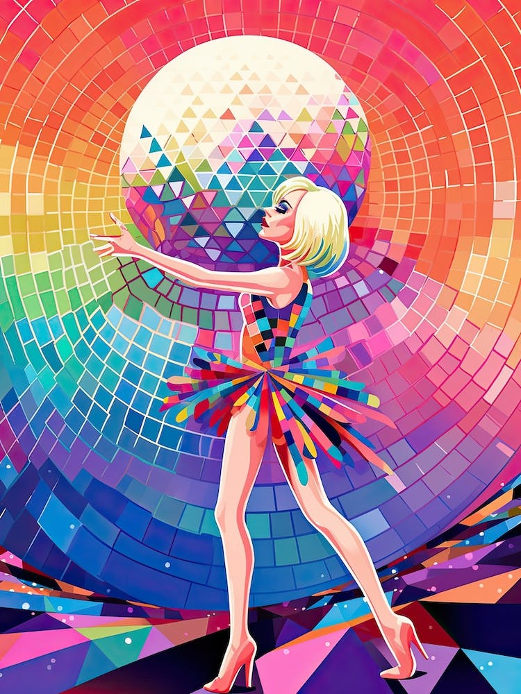Woman Dancing Disco Ball Geometric 3