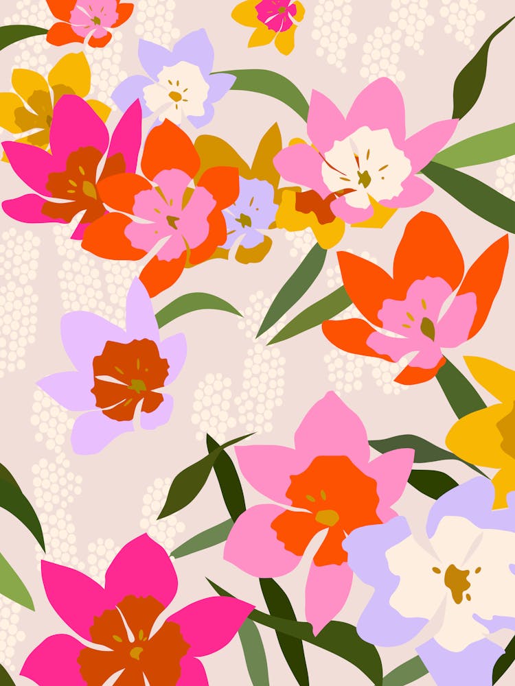 Colorful Floral Pink Orange Lilac Yellow