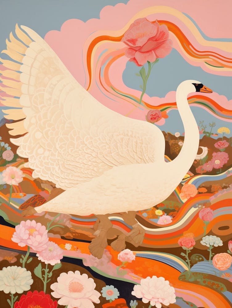 Maximalistisches Vogelgemälde Schwan 3