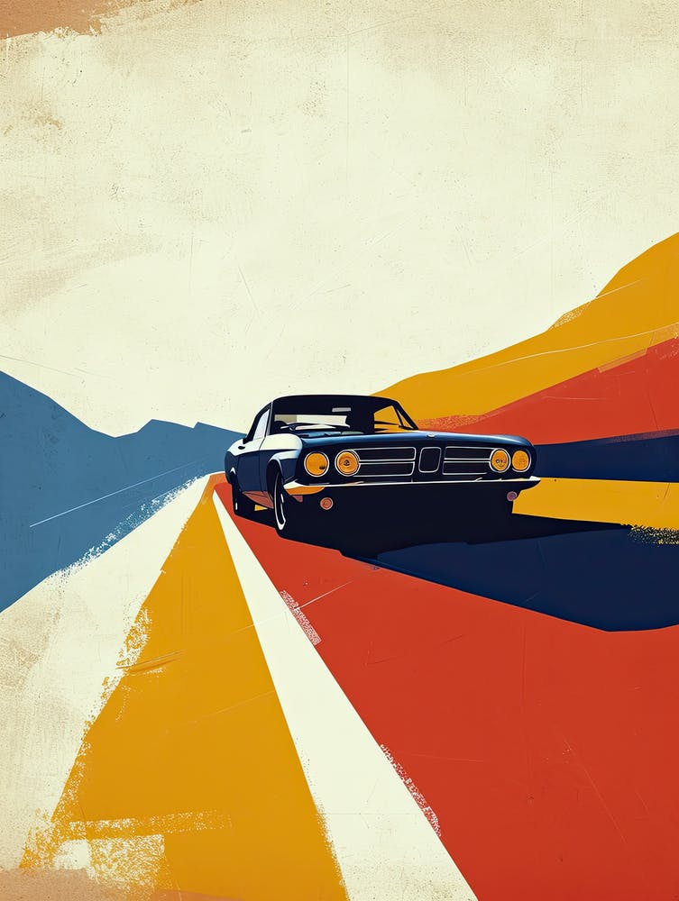 Classic Vintage Car On The Road, Minimalism