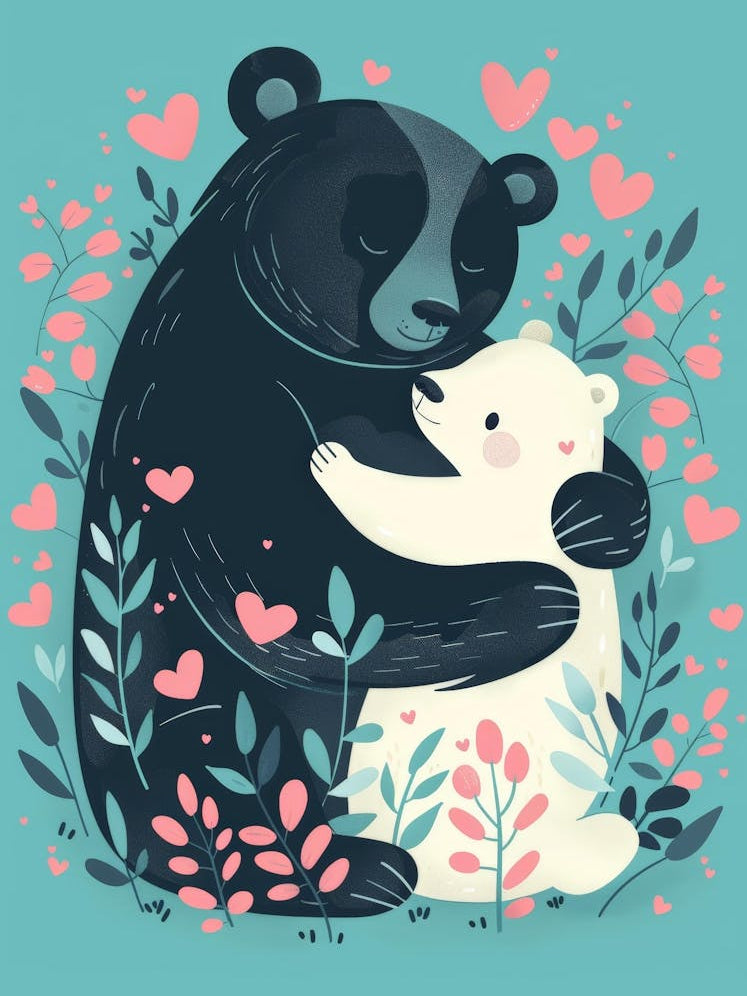 Black Bear Hugging Polar Bear