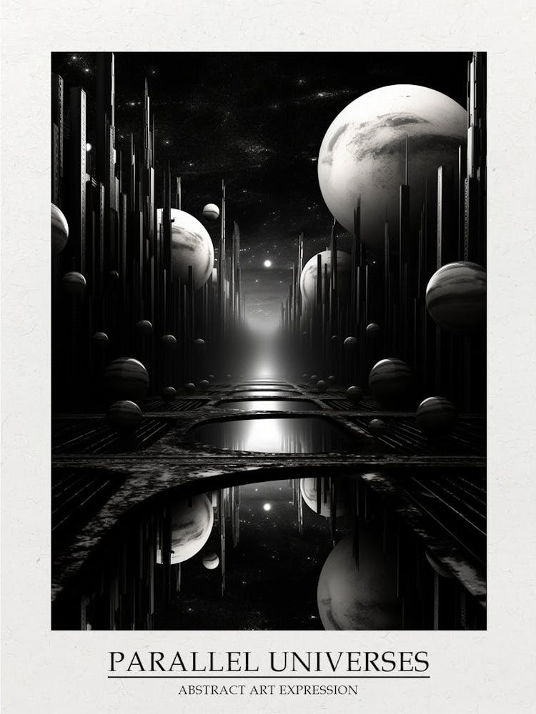 Parallel Universes Abstract Black And White 13 Poster