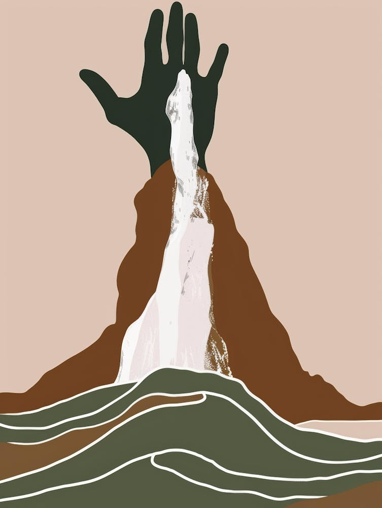 Hand Reaching Out Of A Mountain