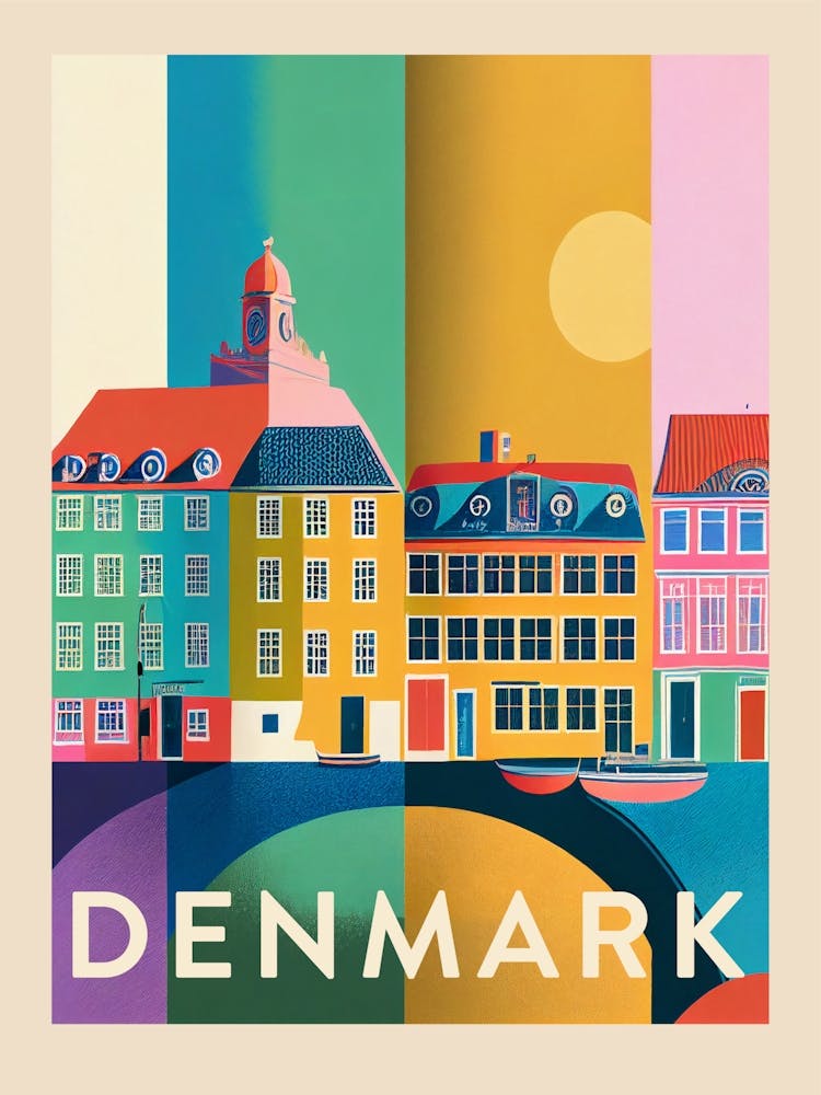 Denmark Vintage Colourful Travel Poster