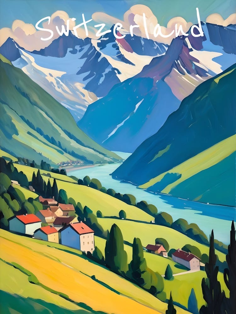 Switzerland Travel Poster Fauvist Style Painting